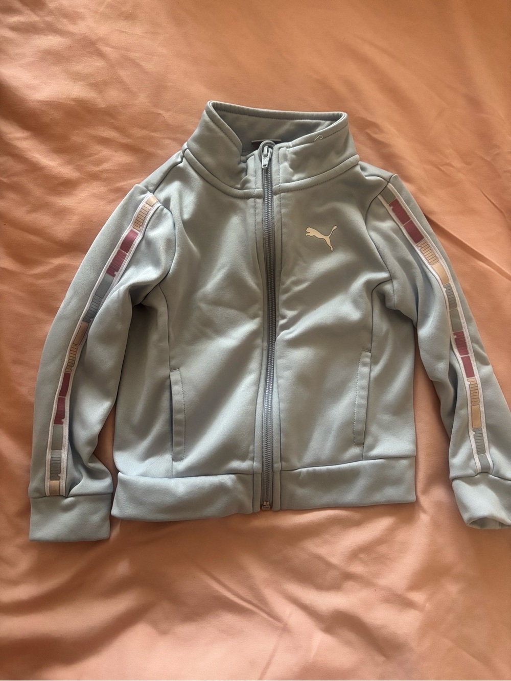 Puma Kids Light Blue Zip-Front Rashguard Jacket with Stripe Detail